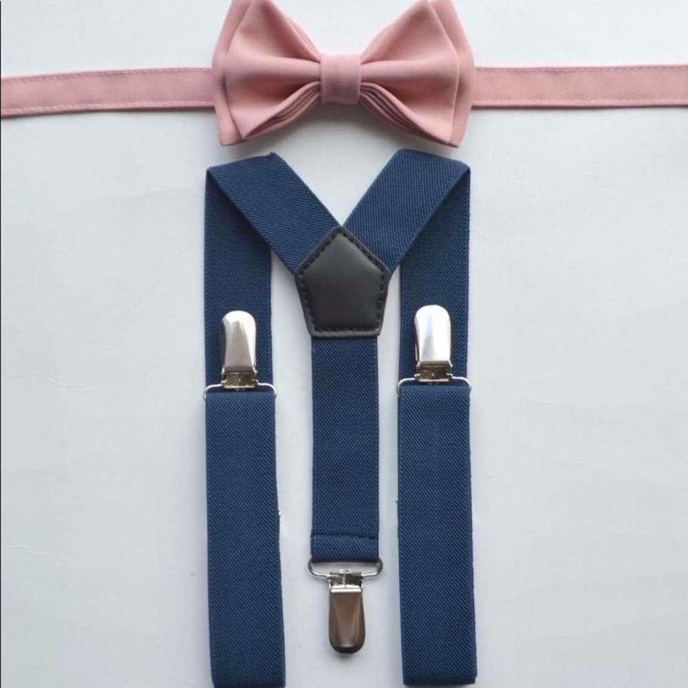 Blush Pink Bow Tie & Navy Suspenders